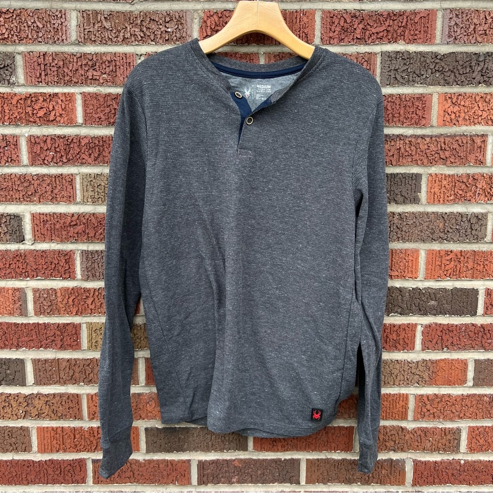 Spyder Dusty Blue Waffle Knit Button Long Sleeve Shirt
